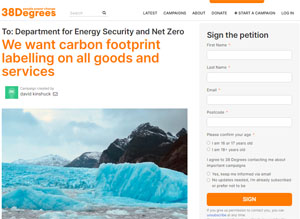 38 degrees petition for carbon footprint labelling
